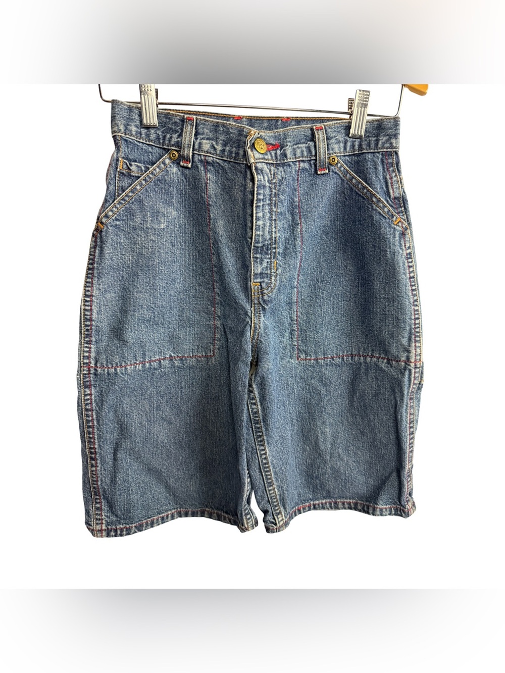 Vintage Bugle Boy Carpenter Denim Jorts Boys Size 12R Red Stitch Utility Shorts